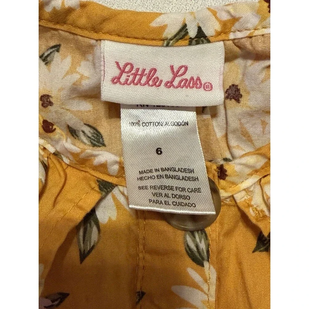 Insta Girl & Little Lass Girls 2pc Yellow Floral Dress + Tee Set Size 6 S 7/8